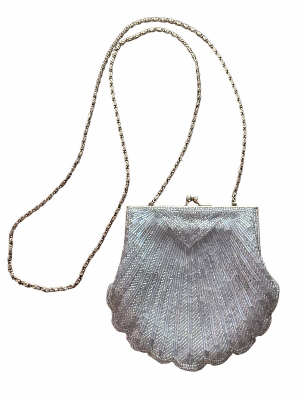valerie stevens beaded shell shaped baby blue purse